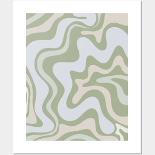 Liquid Swirl Contemporary Abstract in Light Sage Green Grey Almond Posters and Art